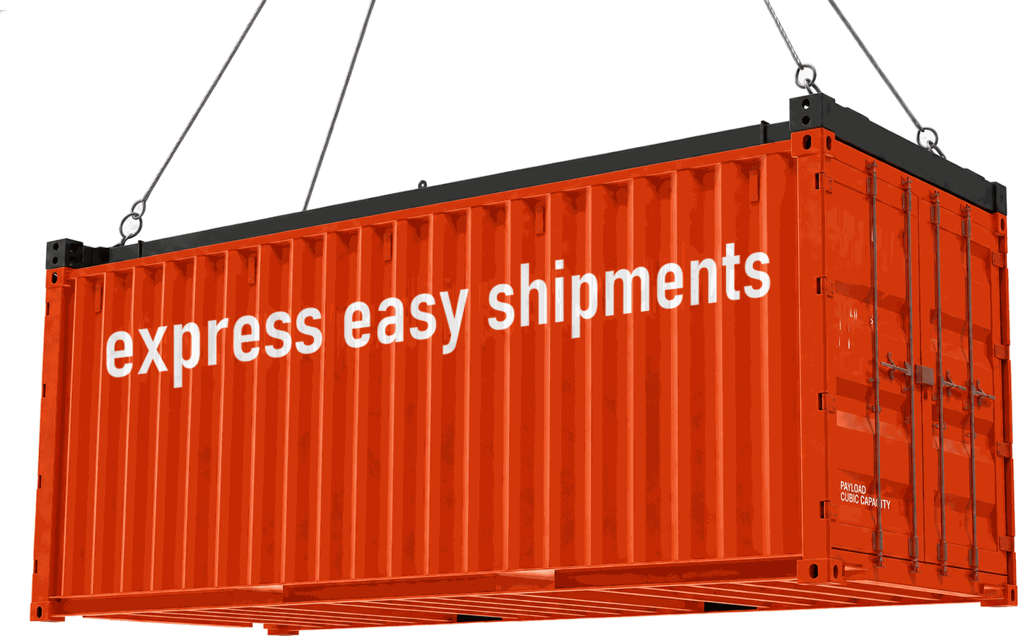 An Express Easy Shipments container being hoisted by crane